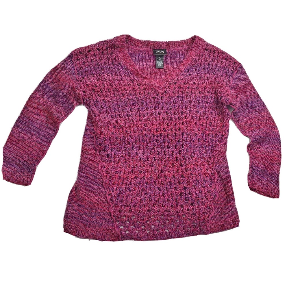 Nicole Miller Sweater Woman's Size XL Pink Purple Stripes 3/4 Sleeve Knit